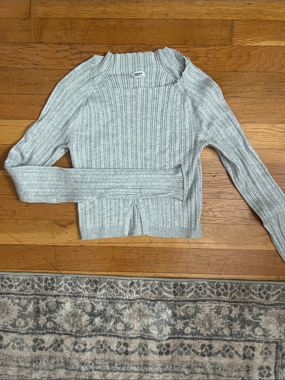 Garage Light Gray Ribbed Square-Neck Sweater